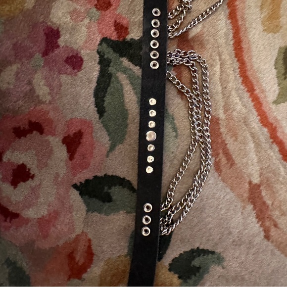 Vintage rocker style Black leather belt with chains, small - Picture 5 of 6